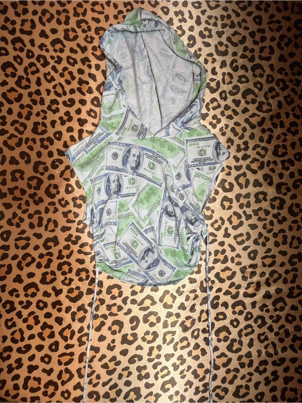 BLUE HUNDREDS Hooded Tank Top with Money Print - White & Green